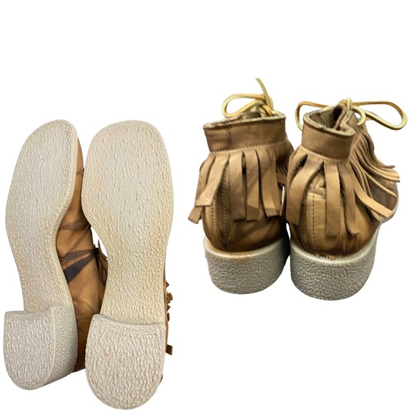 1960s Mod NIB Brown Leather Swirl Design Fringe Ankle Boots / Women’s 6M - Picture 4 of 6